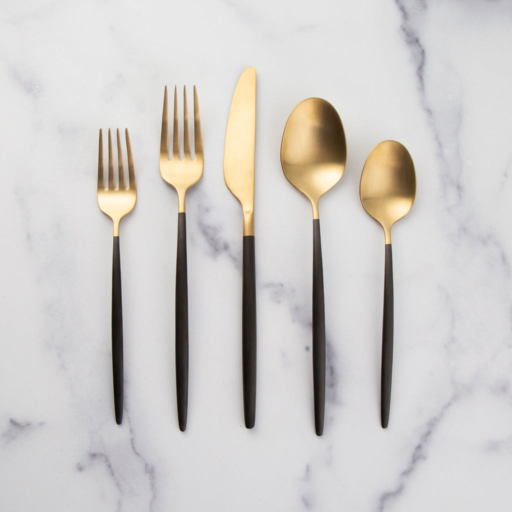 Gaze Black Champagne Satin 20 Piece Flatware Set