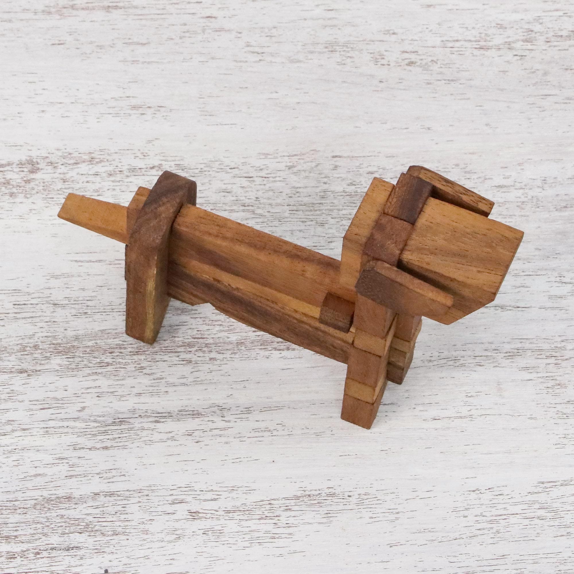Handcrafted Wood Dog-Shaped Puzzle from Thailand - Excited Puppy
