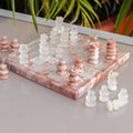 Onyx and Marble Chess Set in Pink and Ivory from Mexico - Pink and Ivory Challenge