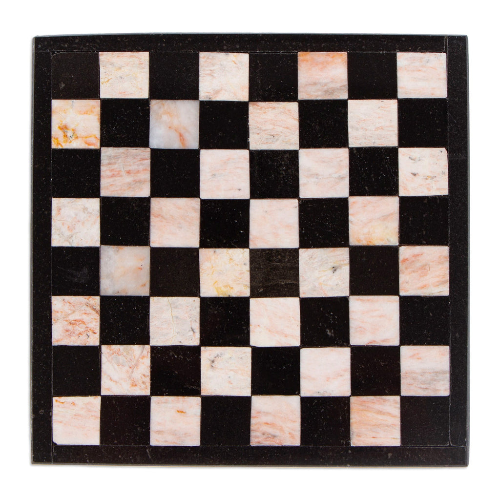 Marble Chess Set in Black and Pink from Mexico - Black and Pink Challenge