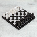 Onyx and Marble Chess Set in Black and Ivory (7.5 in.) - Black and Ivory Challenge