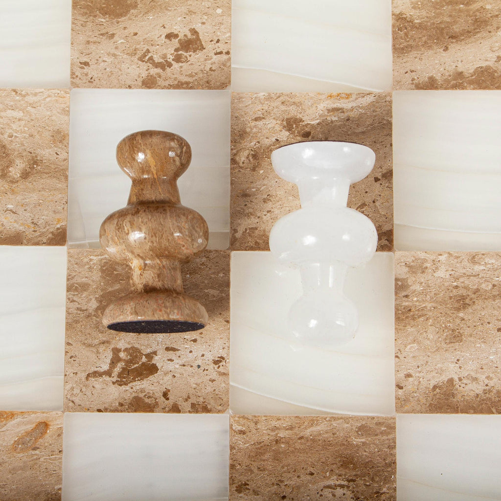 Onyx and Marble Chess Set in Brown and Beige (13.5 in.) - Nature's Challenge