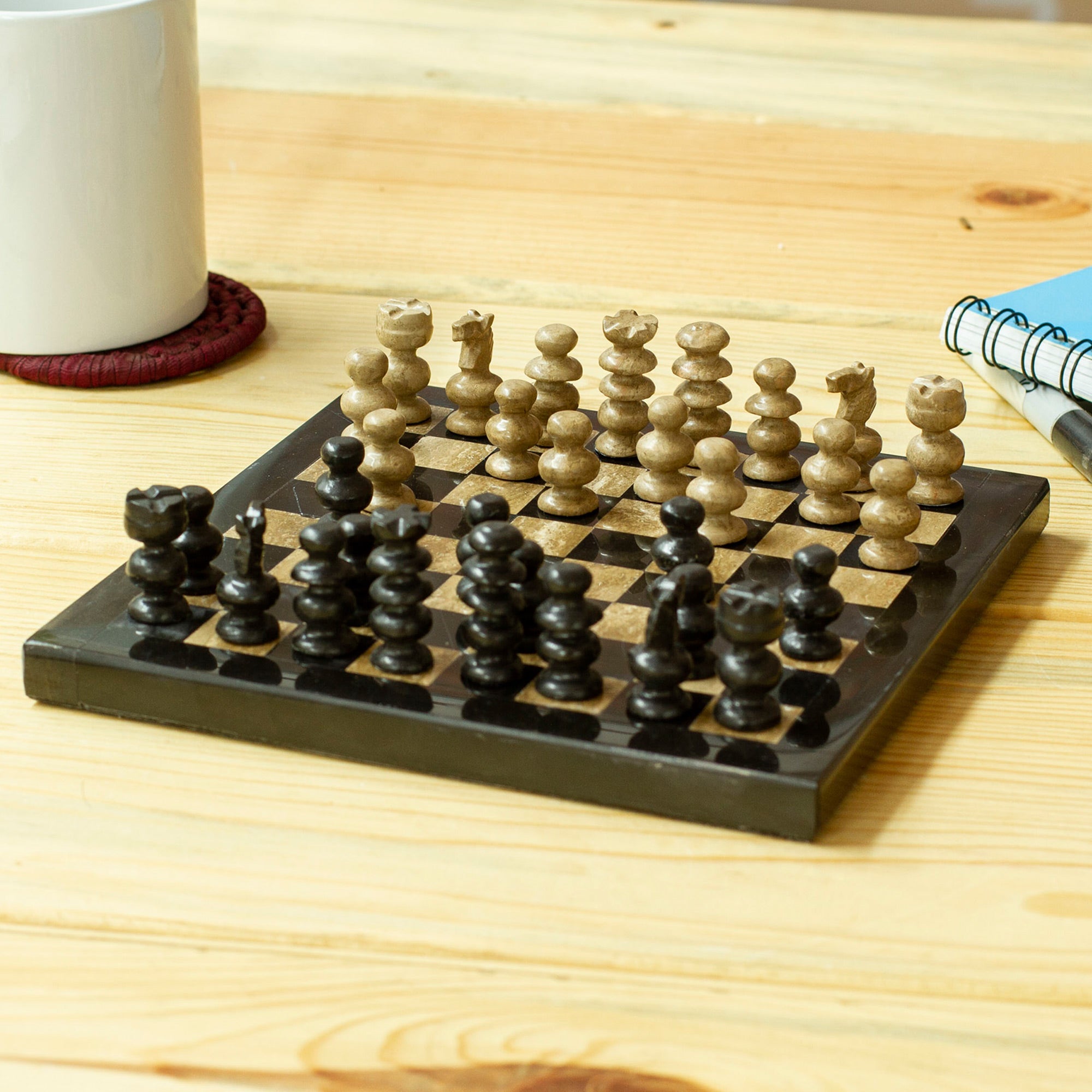 Onyx and Marble Mini Chess Set Handcrafted in Mexico - Coffee and Mocha