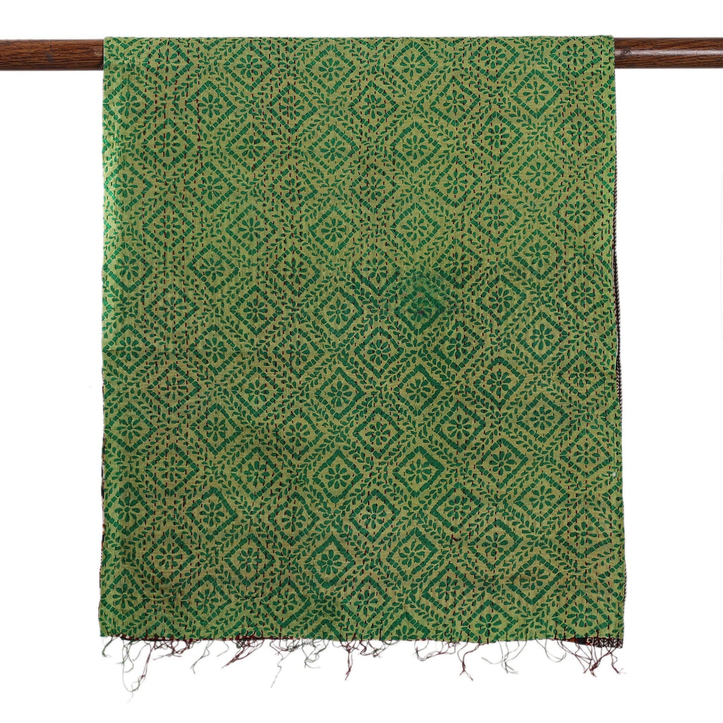Geometric-Patterned Green and Black Reversible Silk Scarf - Classic Fusions