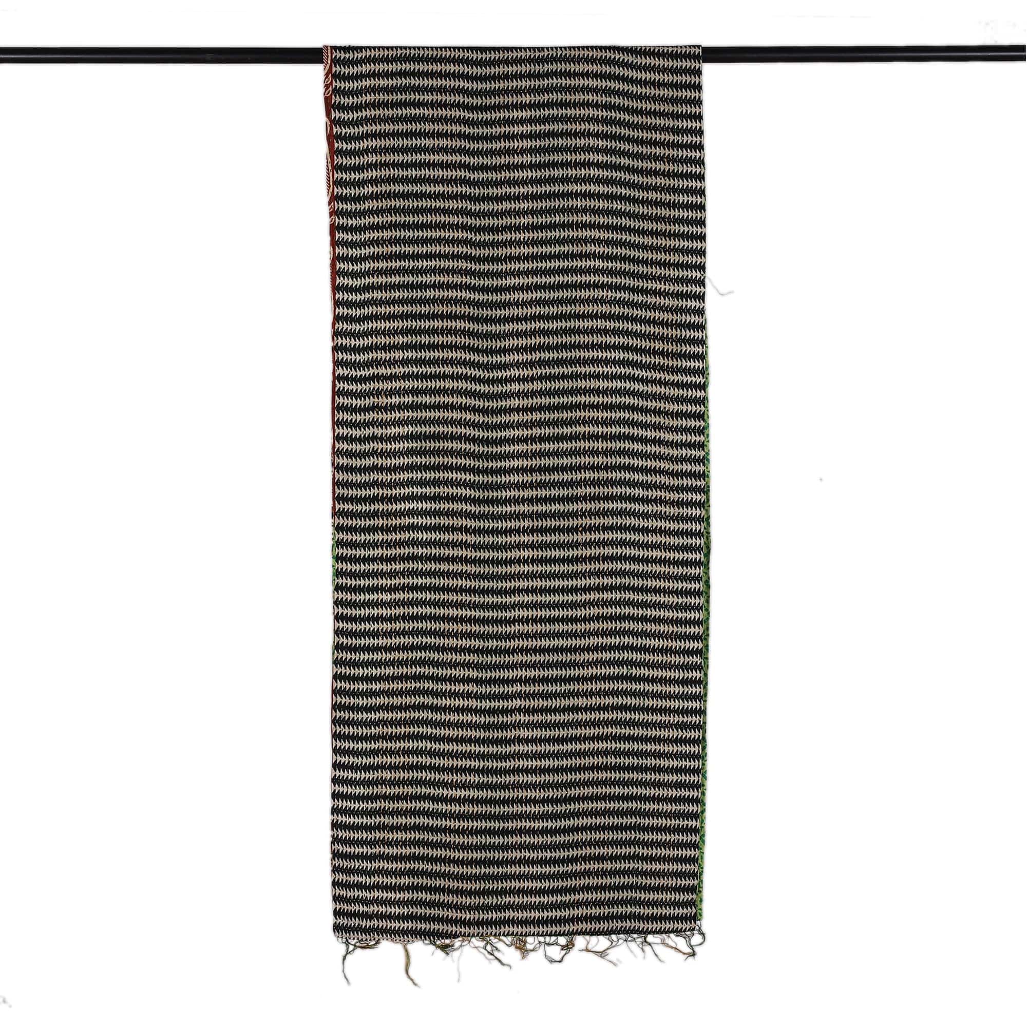 Geometric-Patterned Green and Black Reversible Silk Scarf - Classic Fusions
