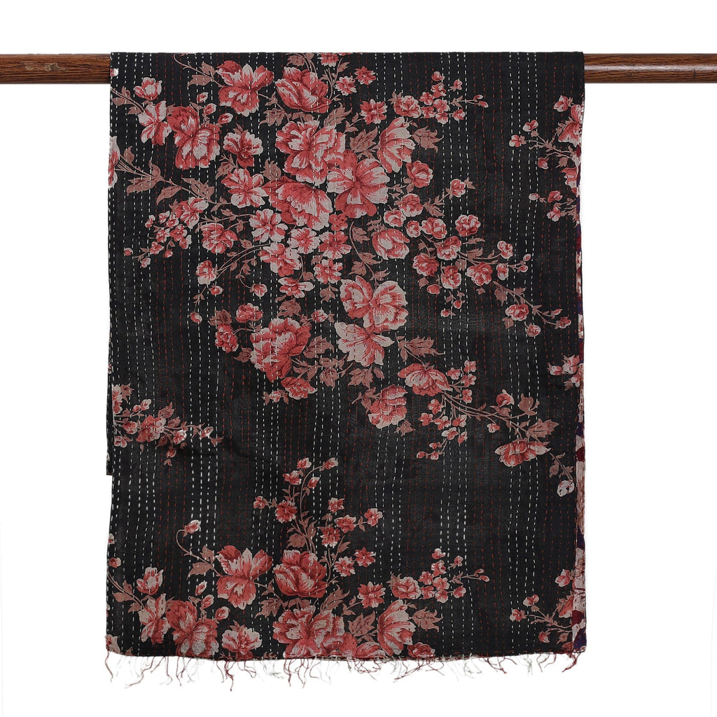 Floral-Patterned Black and White Reversible Silk Scarf - Day & Night