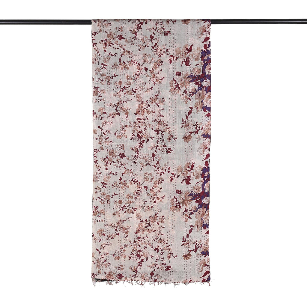 Floral-Patterned Black and White Reversible Silk Scarf - Day & Night