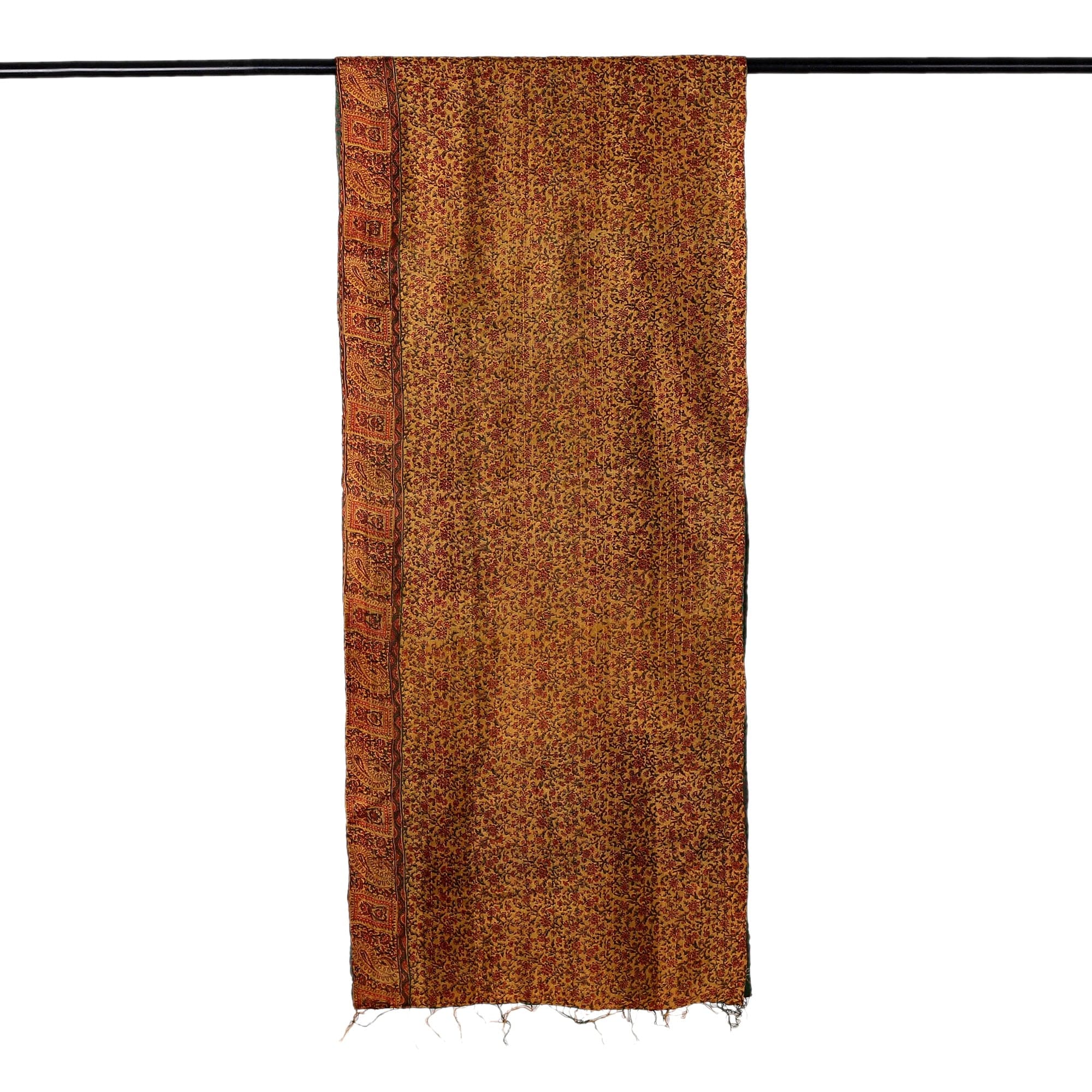 Embroidered Reversible Silk Scarf in Caramel and Viridian - Mughal Tales