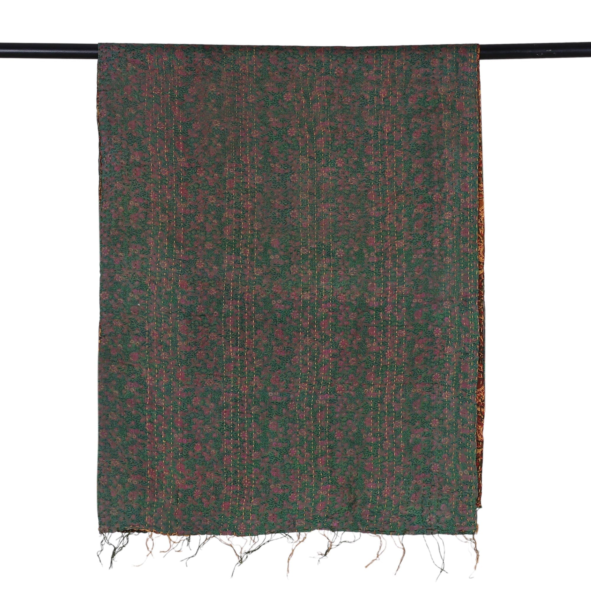 Embroidered Reversible Silk Scarf in Caramel and Viridian - Mughal Tales