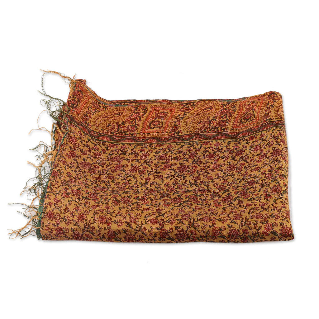 Embroidered Reversible Silk Scarf in Caramel and Viridian - Mughal Tales
