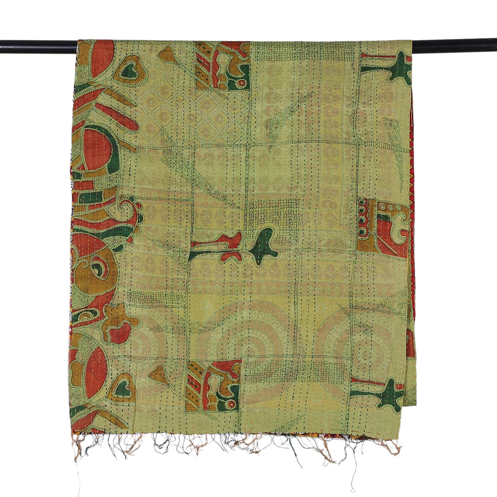 Eco-Friendly Kantha Embroidered Reversible Silk Scarf - Memories from Palace