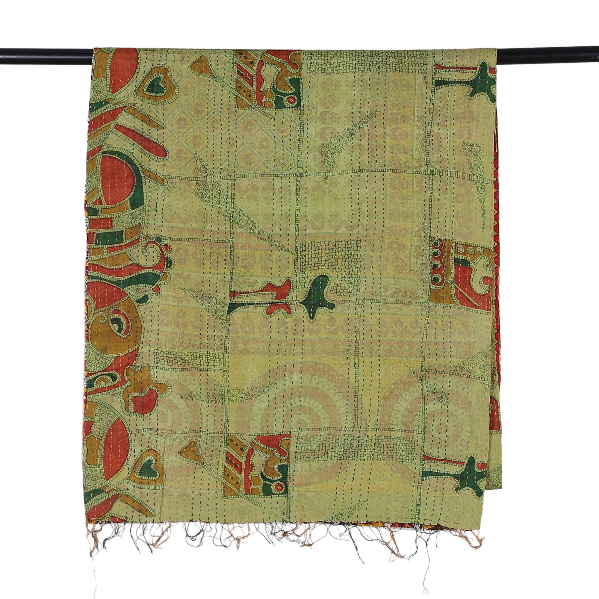 Eco-Friendly Kantha Embroidered Reversible Silk Scarf - Memories from Palace