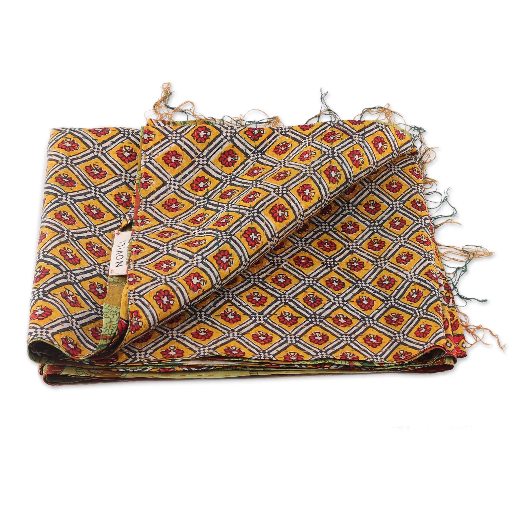 Eco-Friendly Kantha Embroidered Reversible Silk Scarf - Memories from Palace