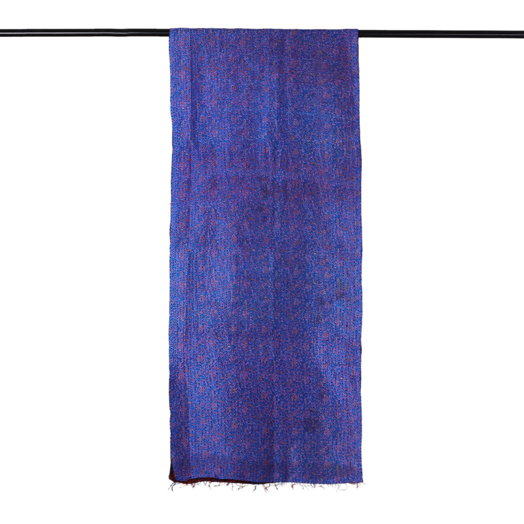 Embroidered Reversible Silk Scarf in Blue and Burnt Sienna - Royal Maiden