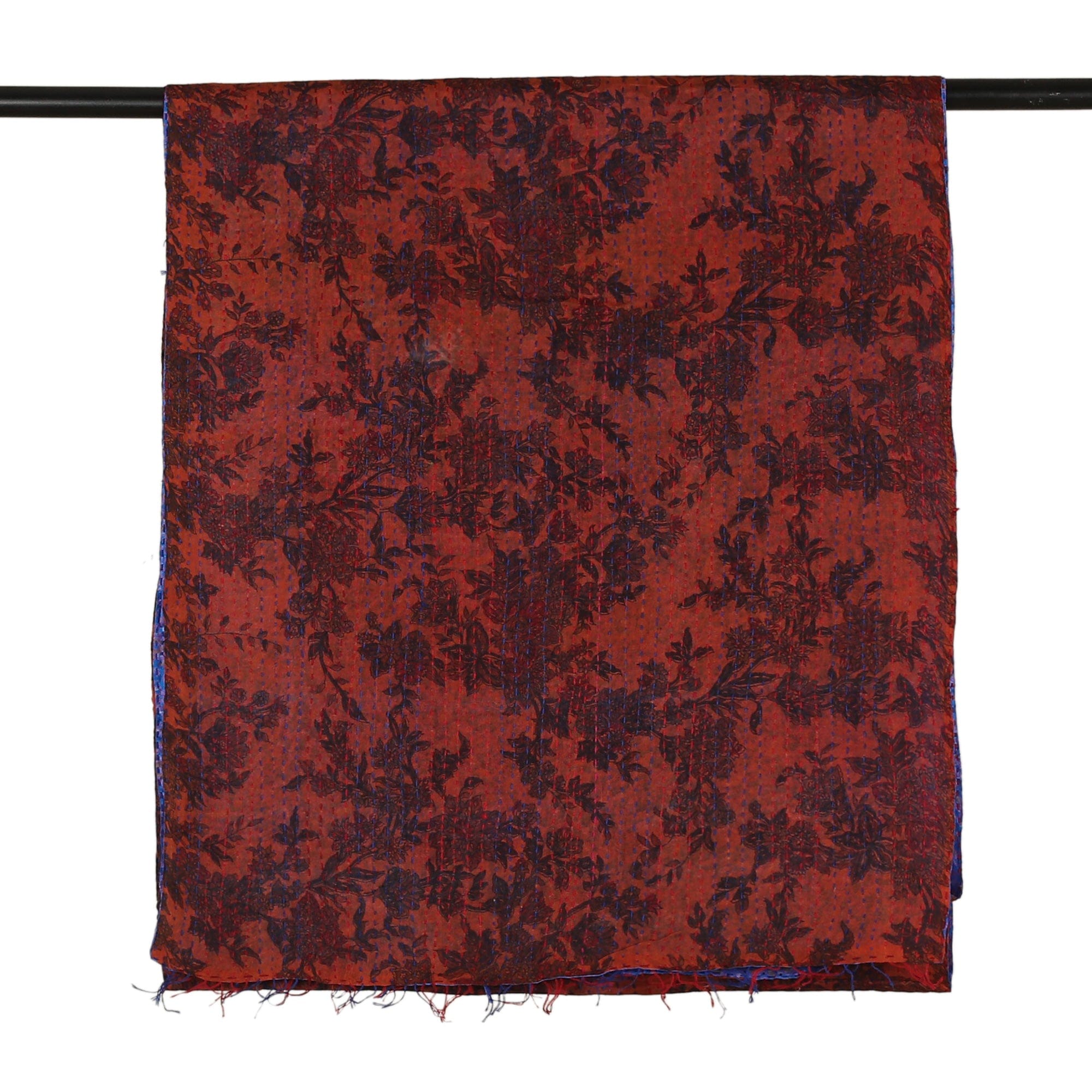 Embroidered Reversible Silk Scarf in Blue and Burnt Sienna - Royal Maiden