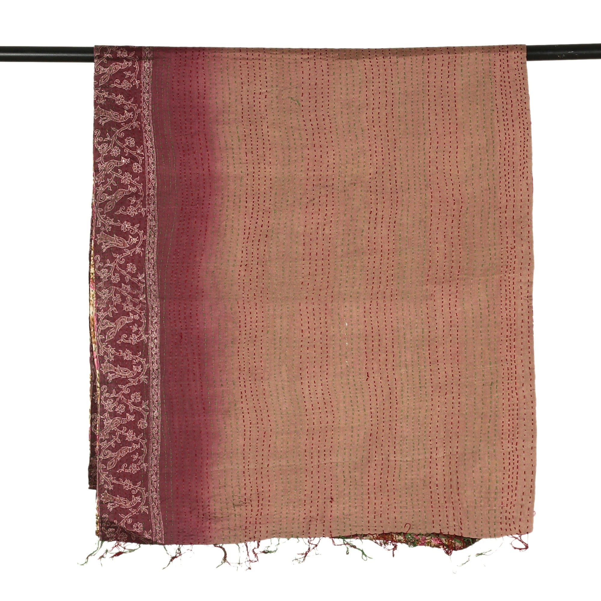 Floral Reversible Silk Scarf in Raisin and Magenta Hues - Symphony of Roses