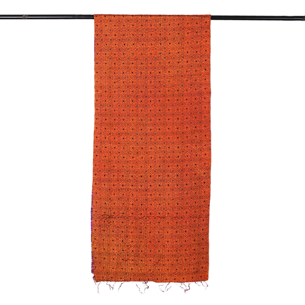 Embroidered Reversible Silk Scarf in Orange and Pink - Intense Sides