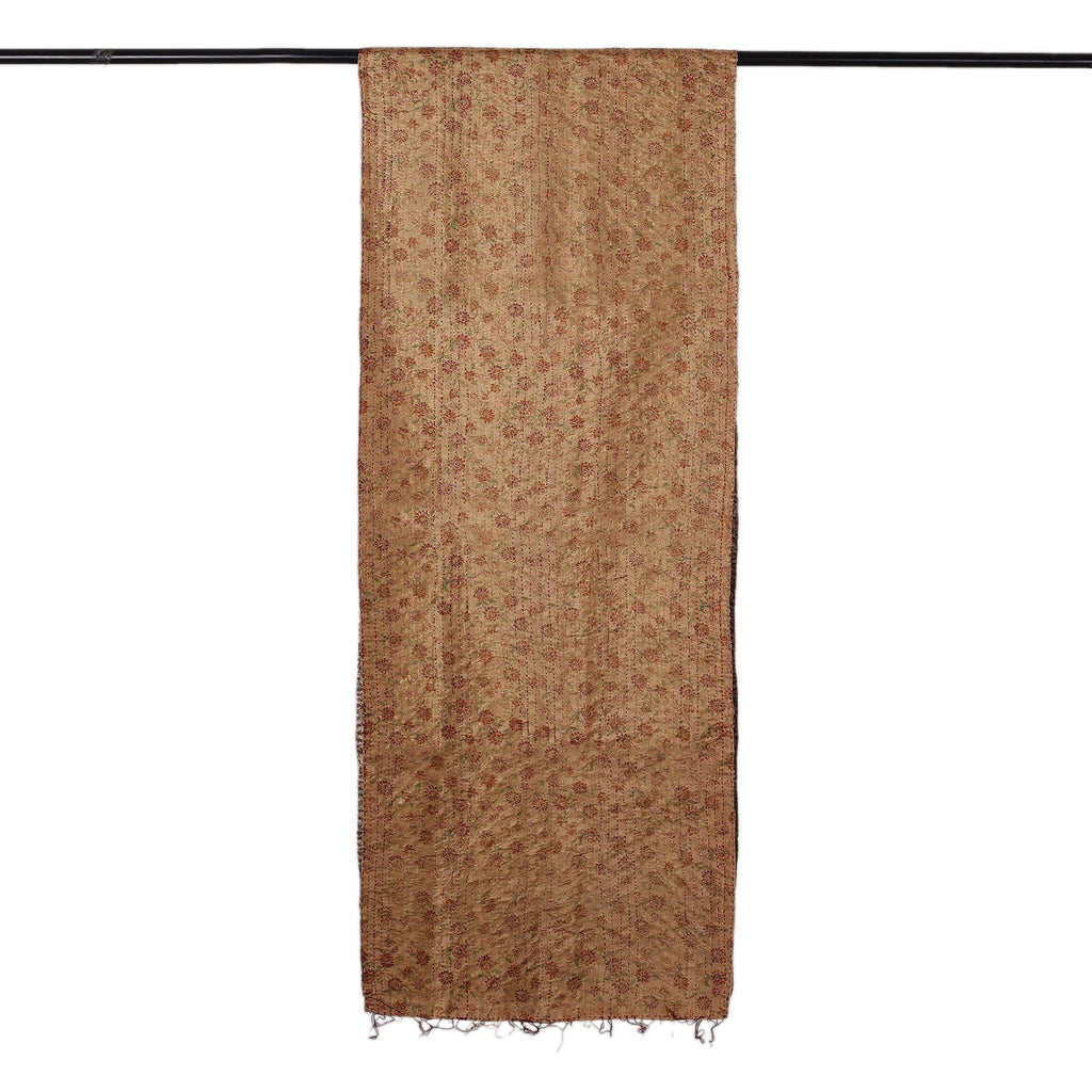 Embroidered Reversible Silk Scarf in Golden and Ivory Hues - Tales of Glory