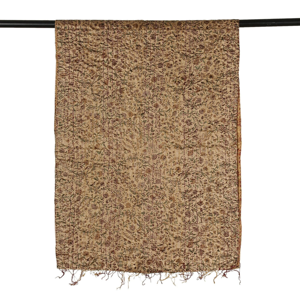 Embroidered Reversible Silk Scarf in Golden and Ivory Hues - Tales of Glory
