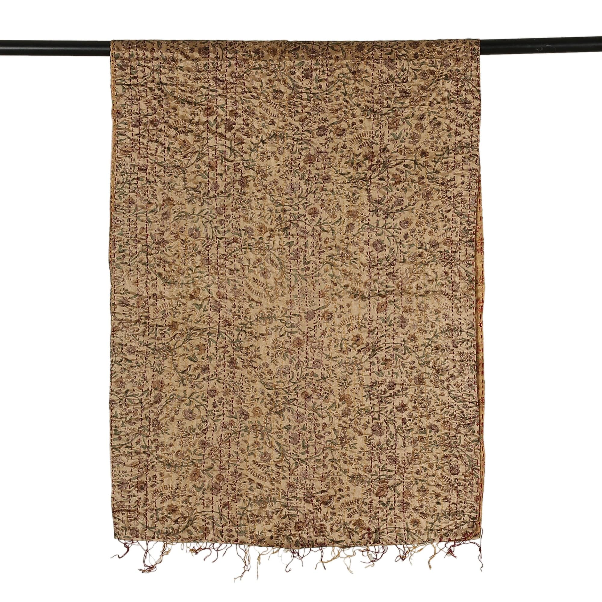 Embroidered Reversible Silk Scarf in Golden and Ivory Hues - Tales of Glory