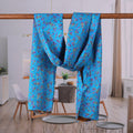 Embroidered Reversible Silk Scarf in Blue and Caramel Hues - Marine Magnificence