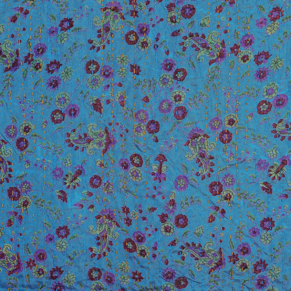 Embroidered Reversible Silk Scarf in Blue and Caramel Hues - Marine Magnificence