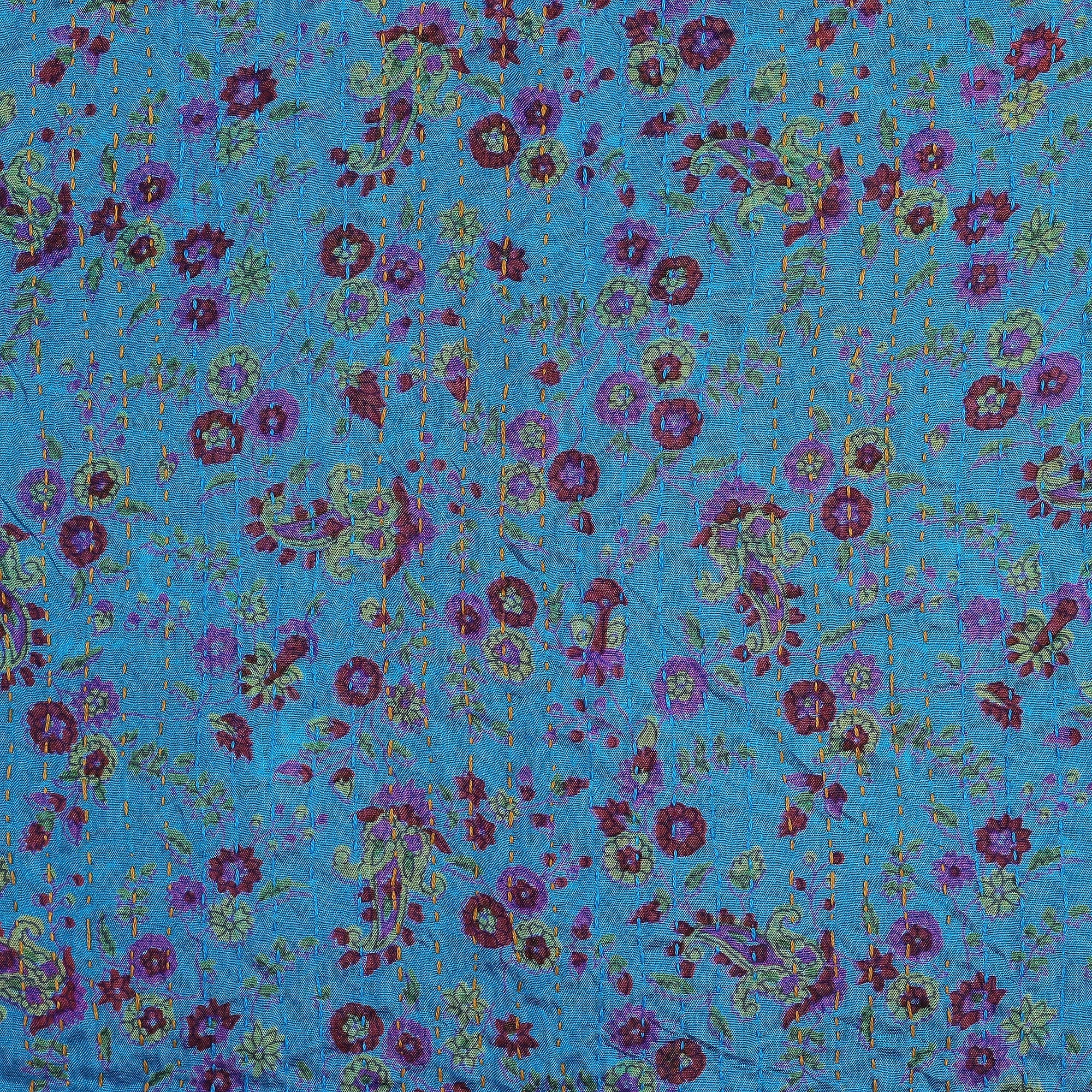 Embroidered Reversible Silk Scarf in Blue and Caramel Hues - Marine Magnificence