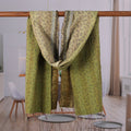 Embroidered Reversible Silk Scarf in Green and Beige - Spring Peace