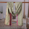 Embroidered Reversible Silk Scarf in Green and Pink - Primaveral Mornings