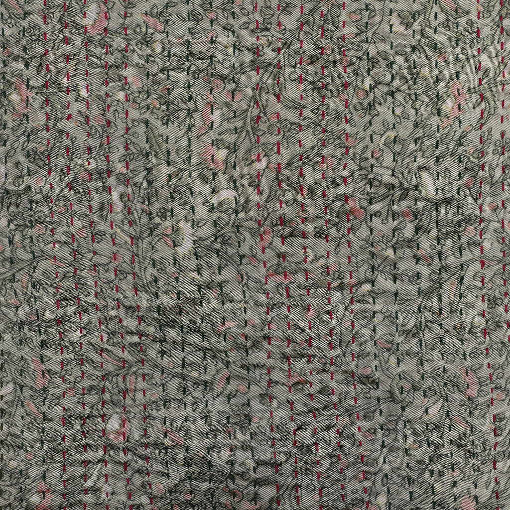 Embroidered Reversible Silk Scarf in Green and Pink - Primaveral Mornings