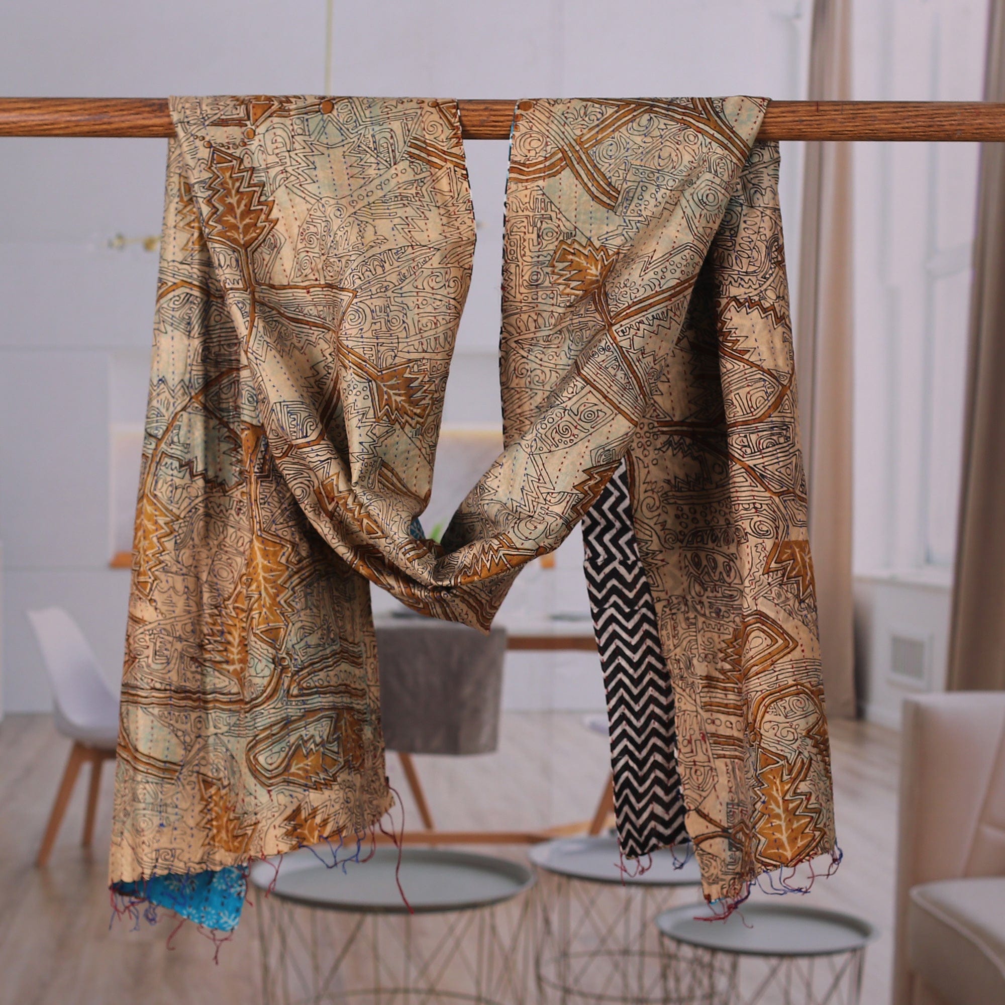 Cotton Kantha Embroidered Reversible Silk Scarf - Imperial Grace