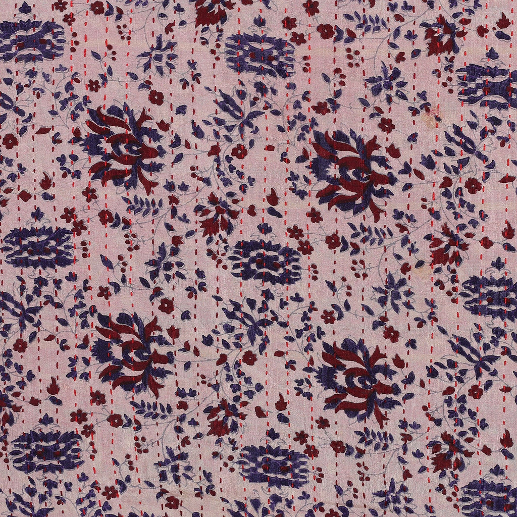Cotton Kantha Embroidered Floral Reversible Silk Scarf - Enchanted Essence