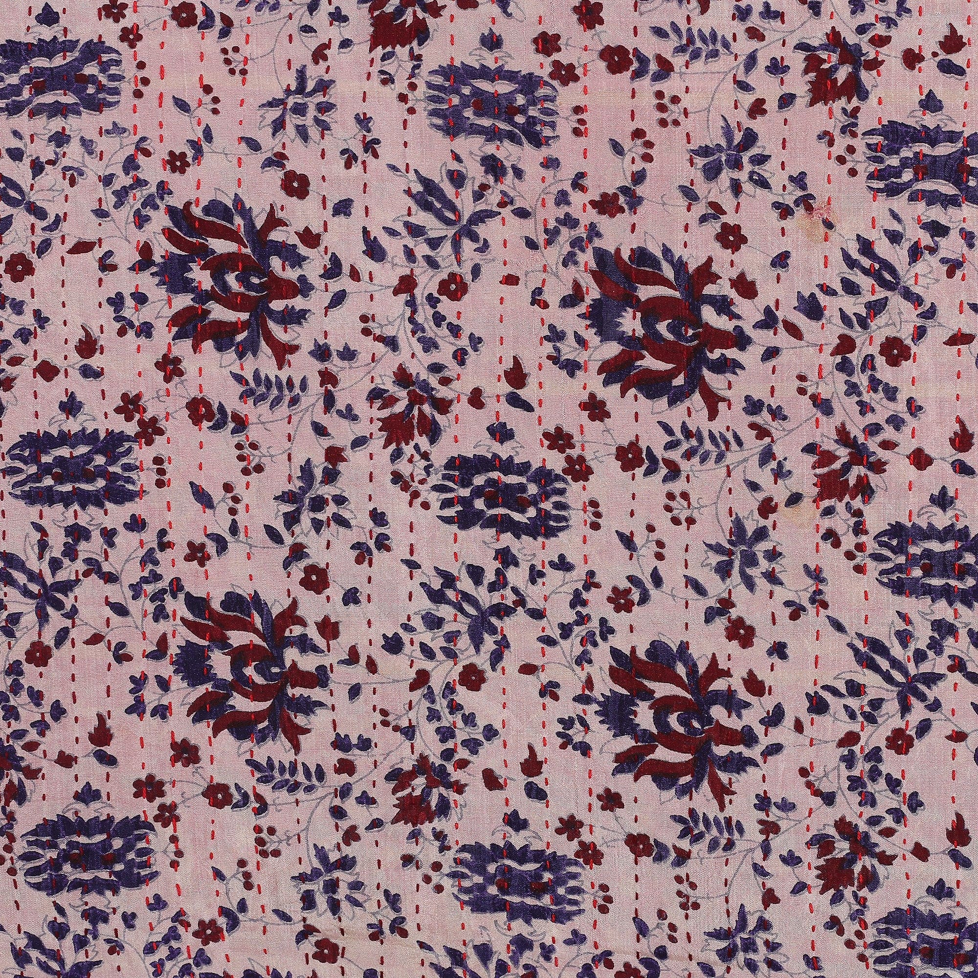 Cotton Kantha Embroidered Floral Reversible Silk Scarf - Enchanted Essence