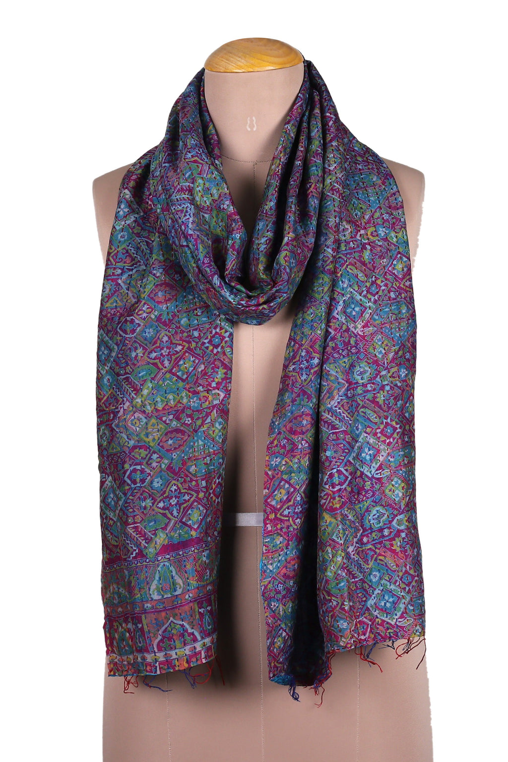 Kantha Embroidered Reversible Silk Scarf in Purple and Blue - Spell of Beauty