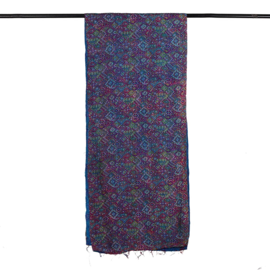 Kantha Embroidered Reversible Silk Scarf in Purple and Blue - Spell of Beauty