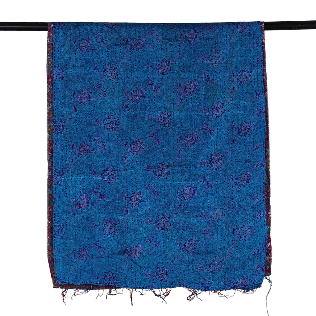 Kantha Embroidered Reversible Silk Scarf in Purple and Blue - Spell of Beauty