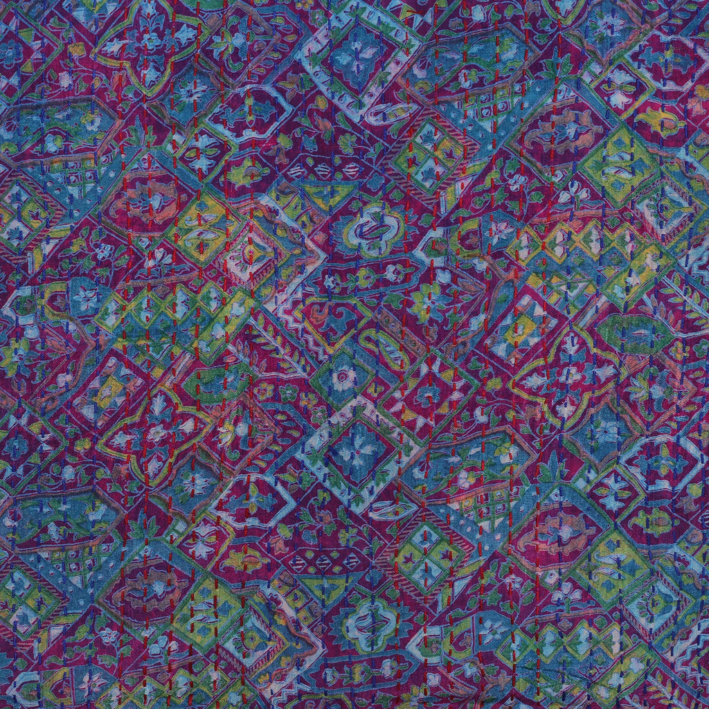 Kantha Embroidered Reversible Silk Scarf in Purple and Blue - Spell of Beauty