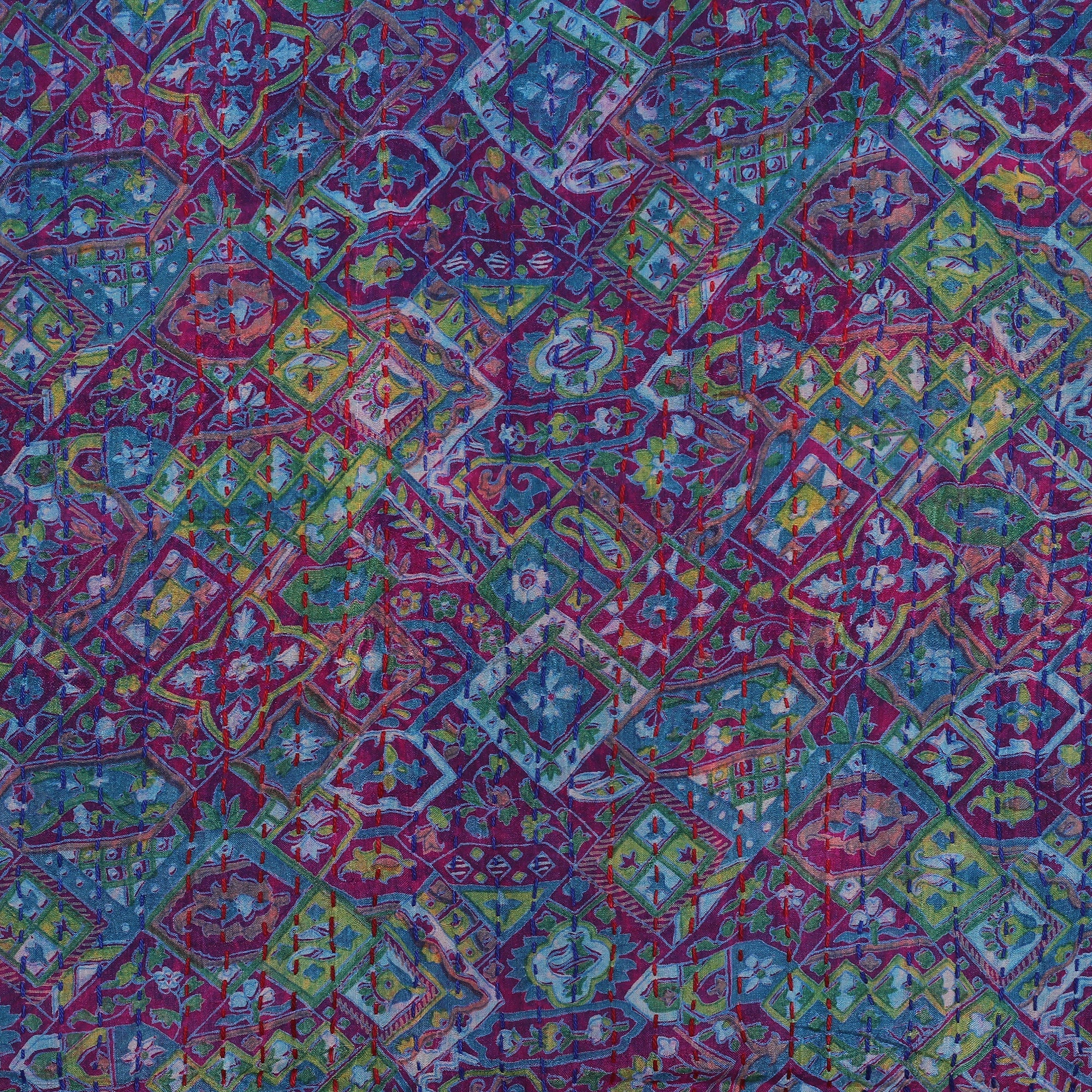 Kantha Embroidered Reversible Silk Scarf in Purple and Blue - Spell of Beauty