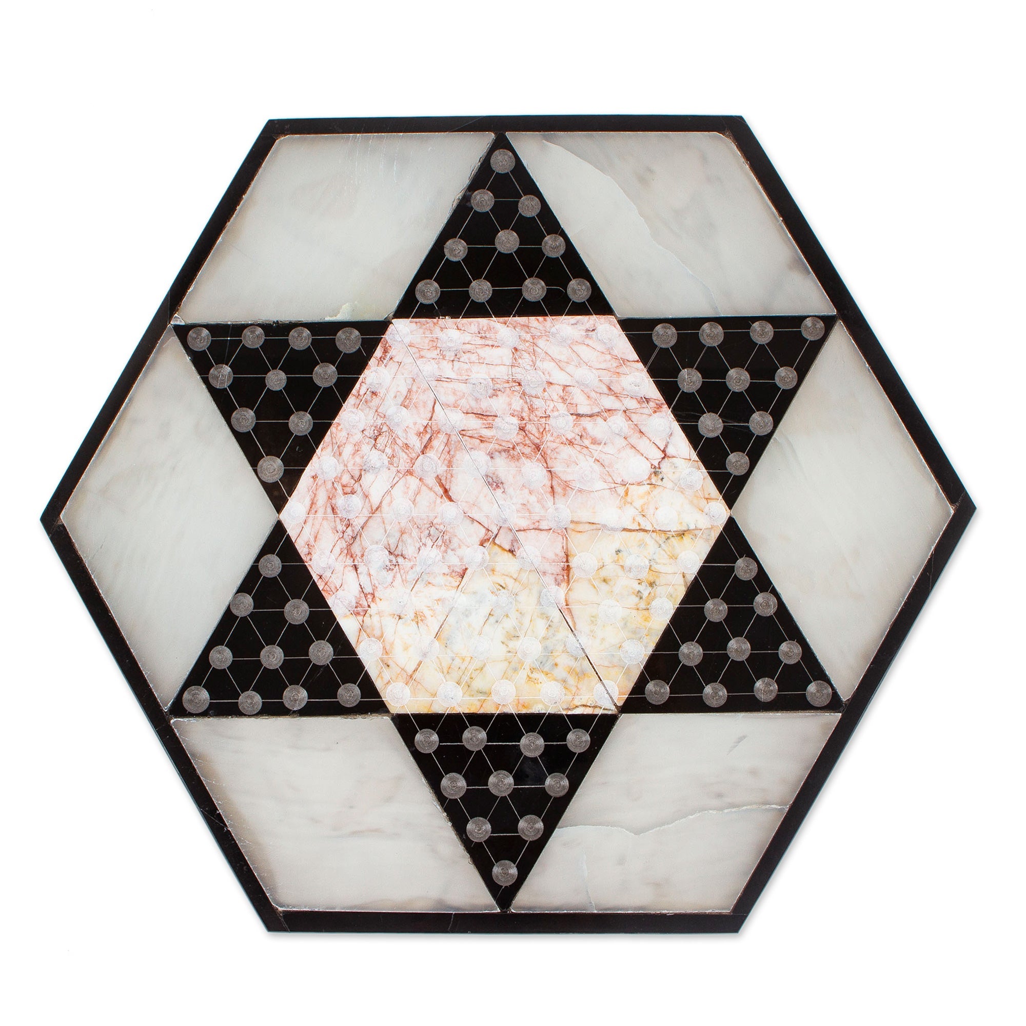 Hand Crafted Marble Chinese Checker Game Set - Colorful Contrast