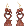Heart Shaped Hand Carved Wood Romantic Ornament Pair - Kissing Heart