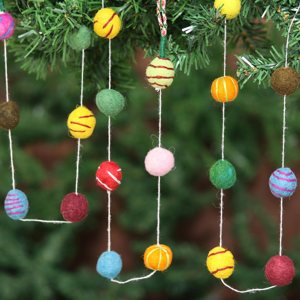 Embroidered  Wool Garland - Gumdrop Pompoms
