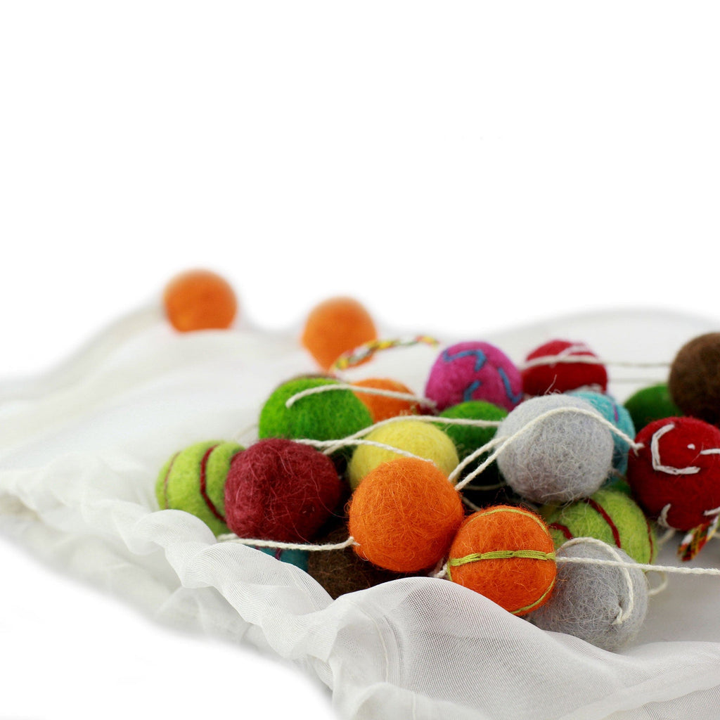 Embroidered  Wool Garland - Gumdrop Pompoms