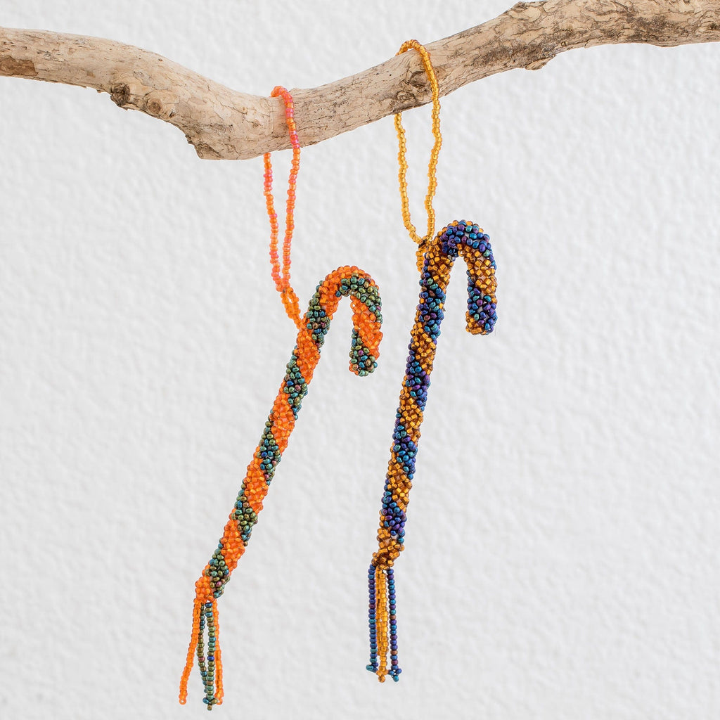 Glass Beaded Ornaments - Set of 2 - Sweet Canes